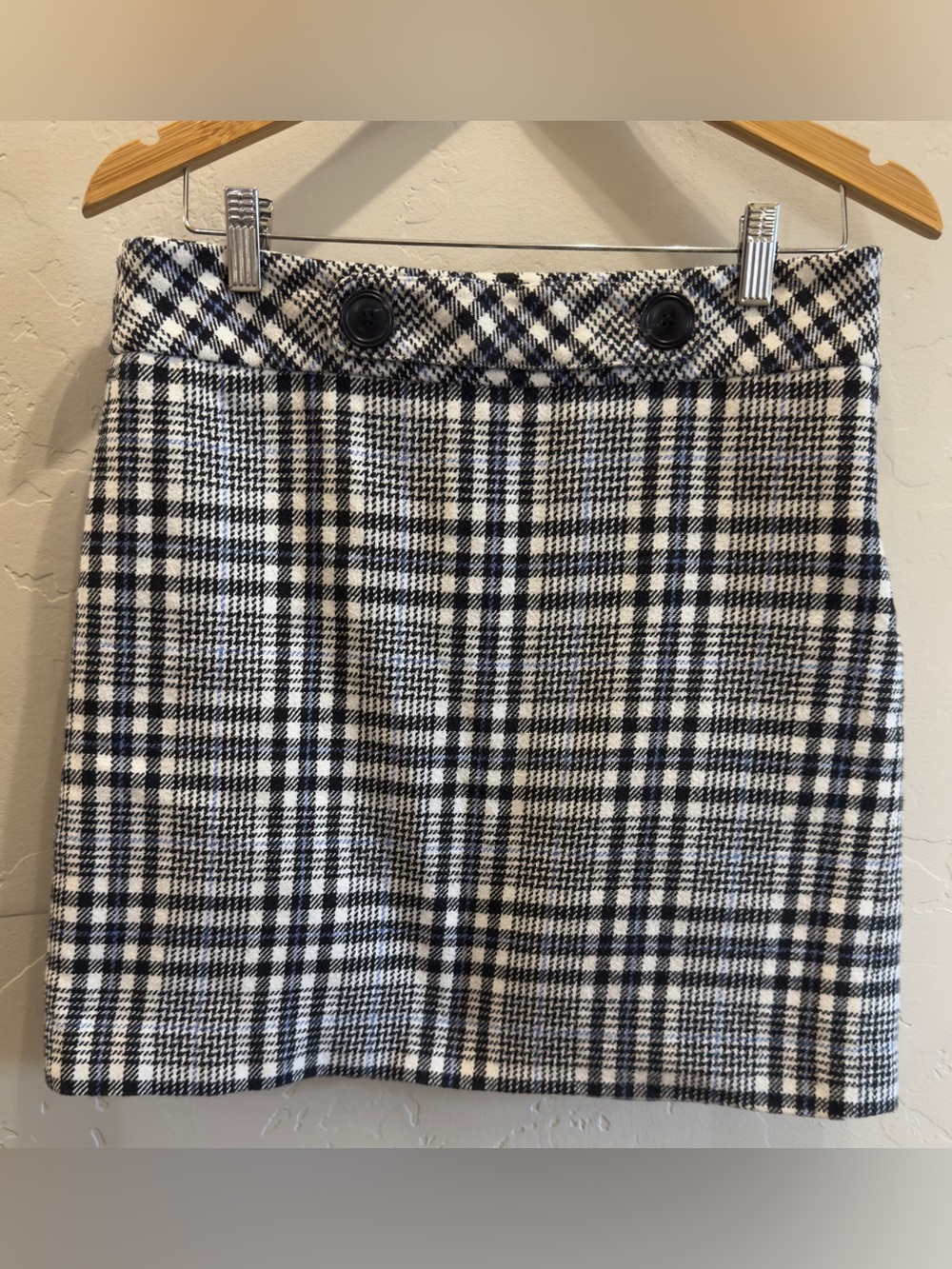 Ann Taylor Plaid Cotton Mini Skirt Size 4 Black White Blue Lined